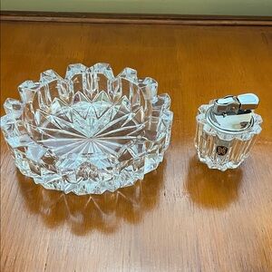 Crystal Ashtray and Lighter Set